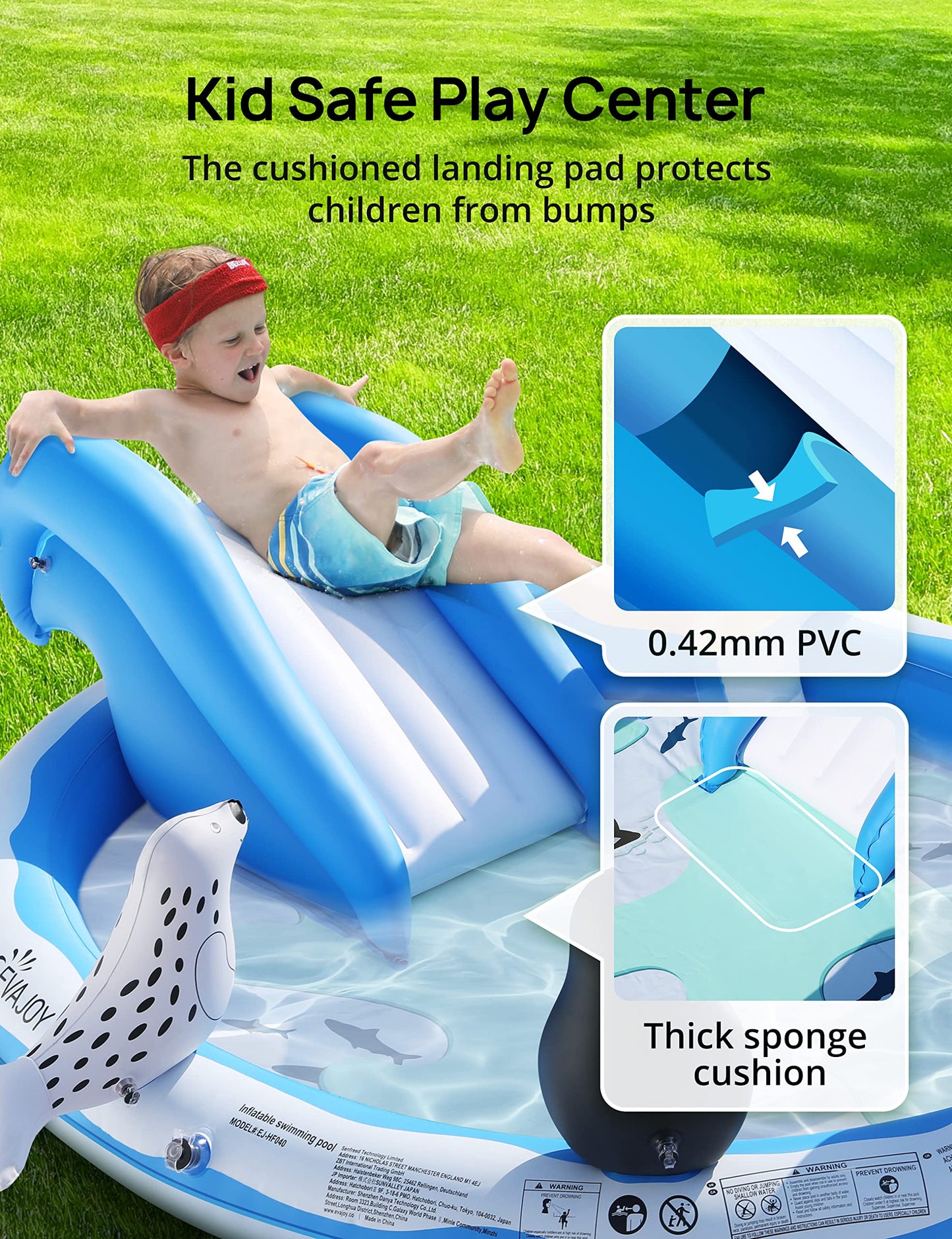 Inflatable Play Center, EVAJOY Kiddie Pool with Slide for Children, Sprinkler, Ice & Snow Theme with Inflatable Dolls, Easy Setup for Garden, Backyard, Indoor Usage
