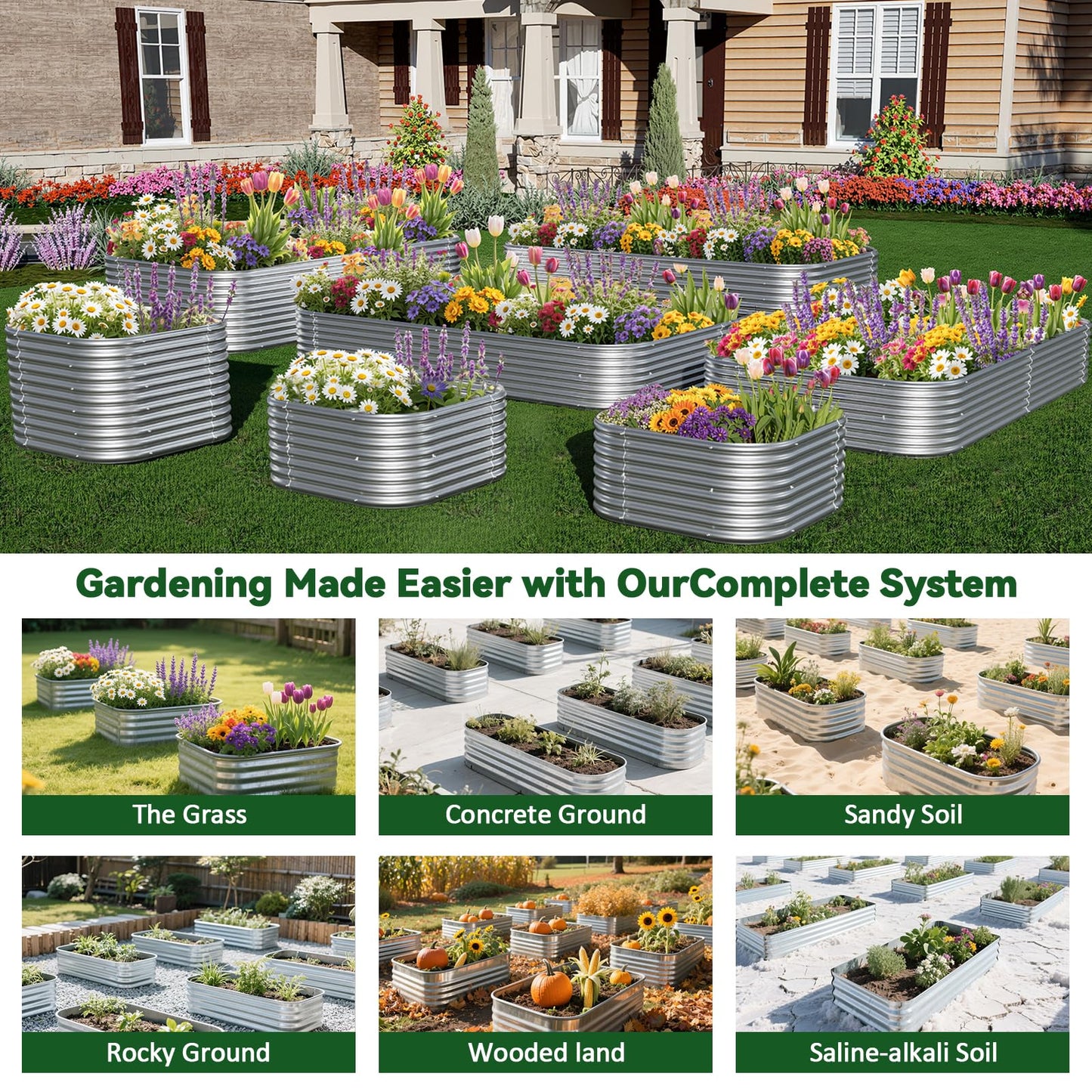 CATMANOR 2 Pack Tall 8FT Corrugated Galvanized Steel Raised Garden Bed Outdoor, Metal Above Ground Garden Bed for Vegetables and Flowers, Raised Beds for Gardening-8x3FT