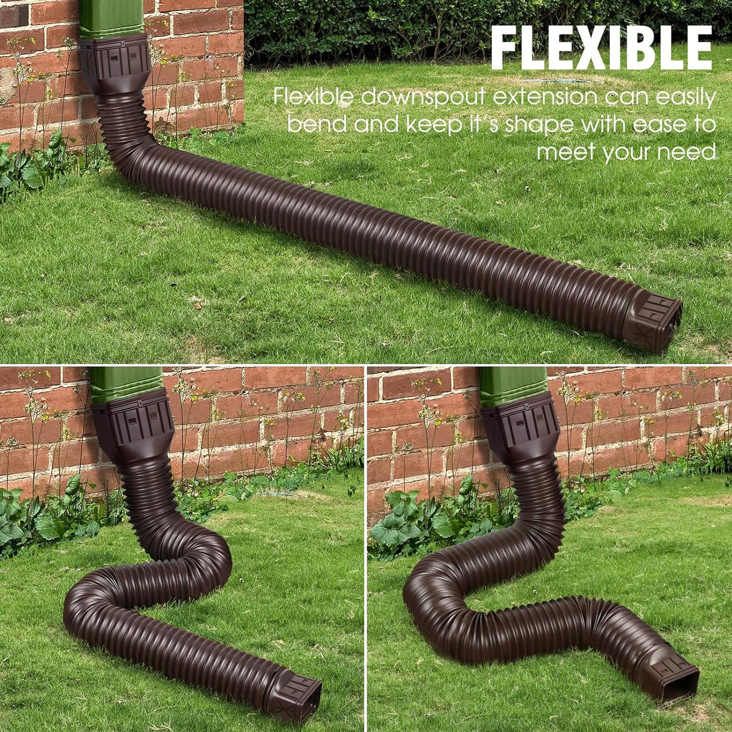3 pack Flexible Rain Gutter Downspout Extensions,Drain Downspout Extender,Gutter Extension Flexible,Down Spout Drain Extension Pipes,Extendable from 21 to 60 Inches (3pcs white)