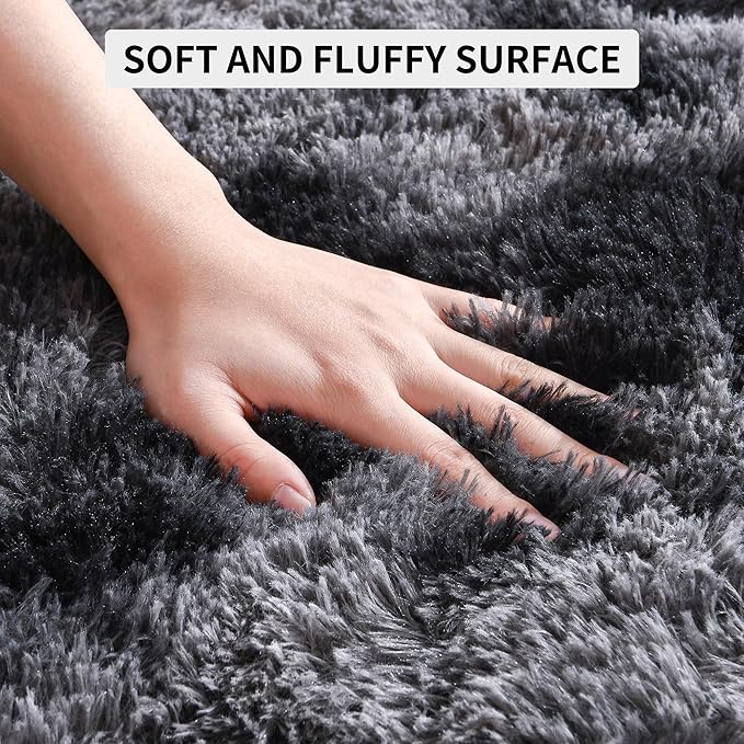 Tepook Soft Fluffy Rugs for Living Room, 5x8 Shaggy Area Rug for Bedroom, Modern Shag Rug Fuzzy Carpets for Kids, Plush Indoor Nursery Home Decor Rug with Non-Slip Bottom, Tie-dye Dark Grey