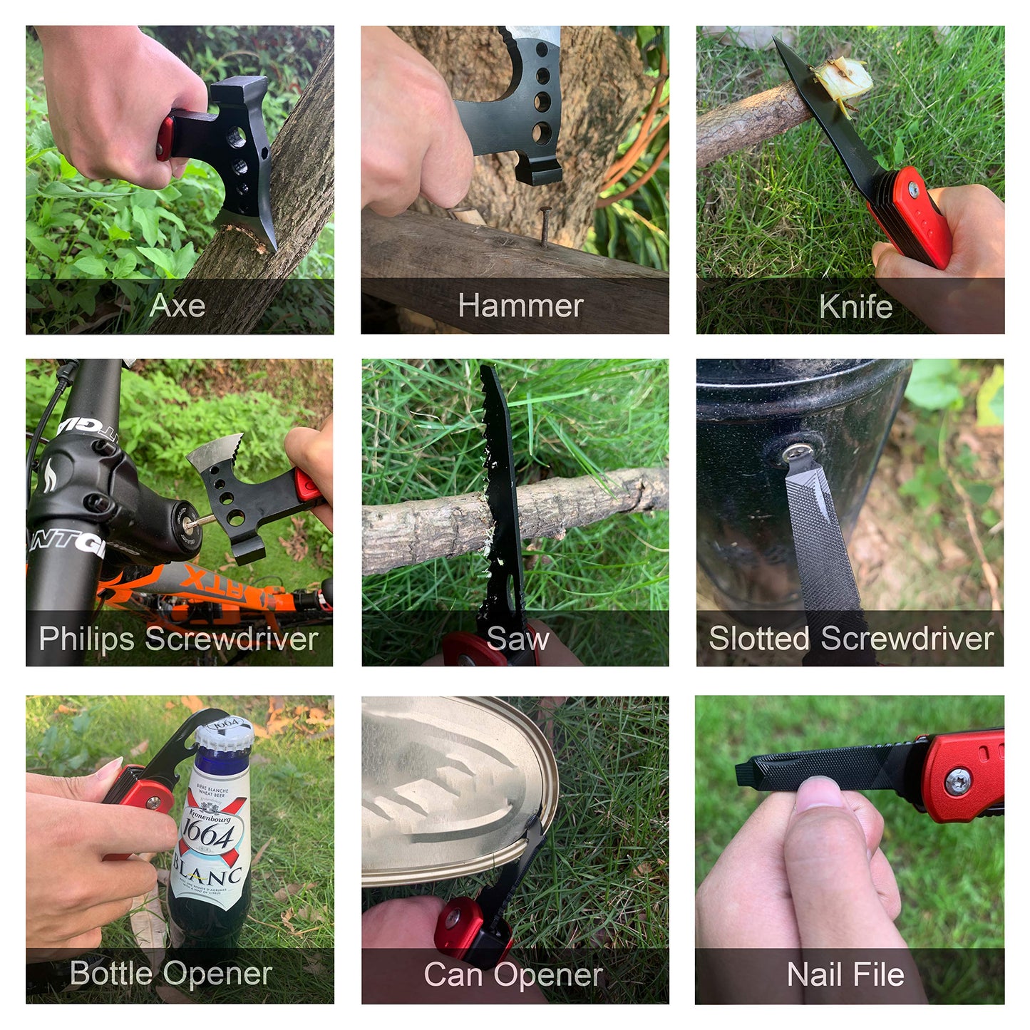 RoverTac 11-in-1 Multitool Axe Hatchet – Camping Gear with Knife, Hammer, Saw, Bottle Opener, Screwdrivers – Survival Tool with Nylon Sheath – Perfect Gifts for Men, Camping, Hiking, and Survival.
