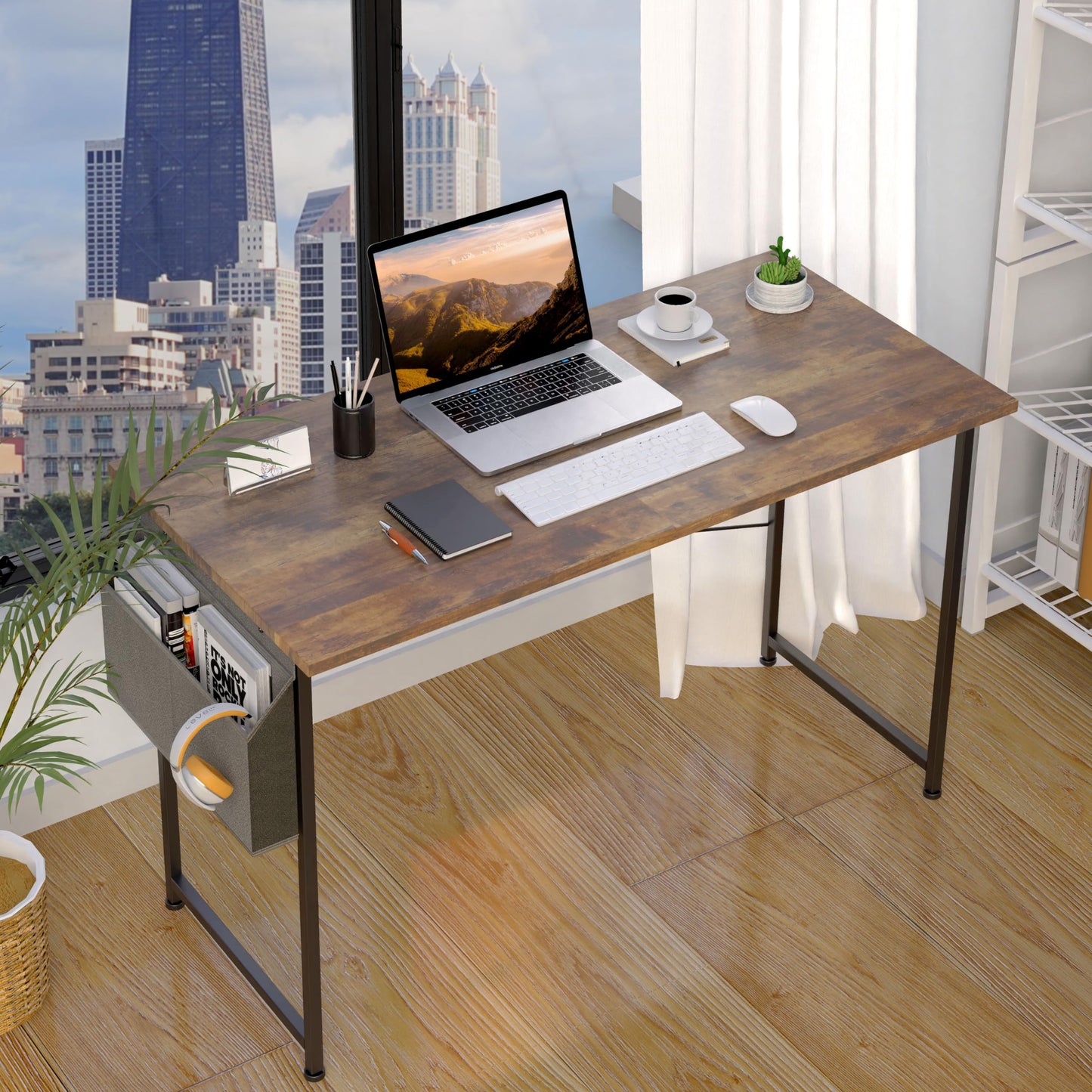 Small Space Writing Desk with Headphone Hooks, Modern Simple Design, Suitable for Study, Home Office and Living Room