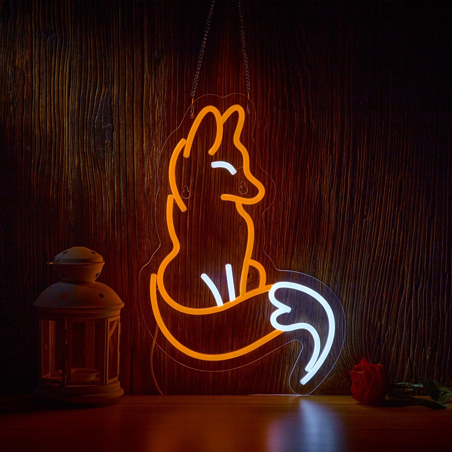 Roouneon Fox Neon Sign for Wall Décor Fox Sign Dimmable LED Light Decor(Brown+White)