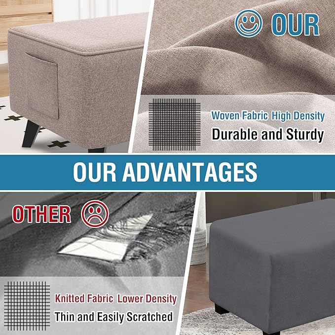 H.VERSAILTEX Ottoman Cover Square Fit Length 24"-25" Footrest Linen Look Square Soft Ottoman Covers Slipcover Storage Ottoman Cover Foot Stool Cover with Elastic Bottom - Heather Taupe