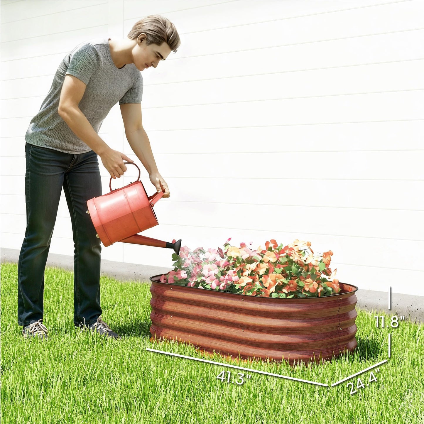 Outsunny 3.5' x 2' x 1' Galvanized Raised Garden Bed Kit, Outdoor Metal Elevated Planter Box with Safety Edging, Easy DIY Stock Tank for Growing Flowers, Herbs & Vegetables, Brown