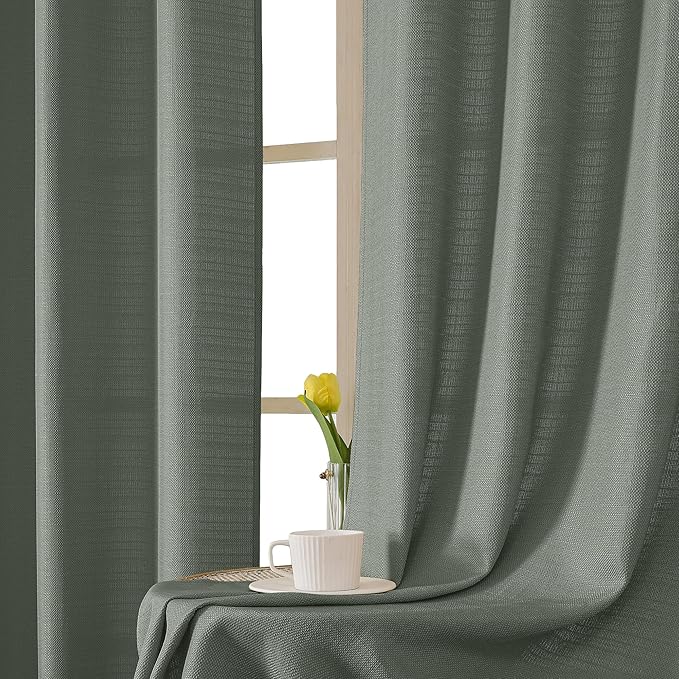 Chyhomenyc Olive Green Curtains 78 Inch Length 2 Panels Set, Faux Linen Textured Light Filtering Soft Airy Farmhouse Curtain Drapes for Living Room Bedroom, 40Wx78L