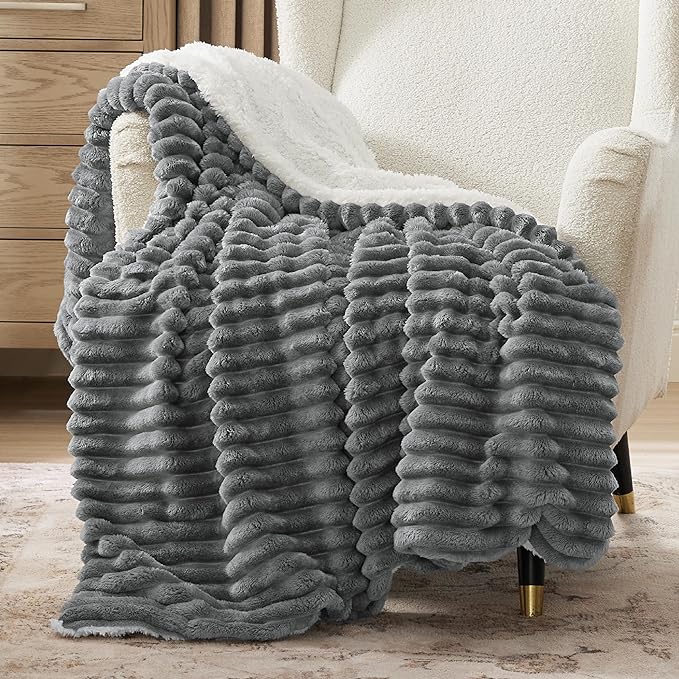 Bedsure Sherpa Throw Blanket for Couch - Super Soft, Cozy Fleece Thick Warm Blanket for Winter, GentleSoft Plush & Fluffy Throw Gift for Women, Room Decor, Dark Grey, 50x60 Inches