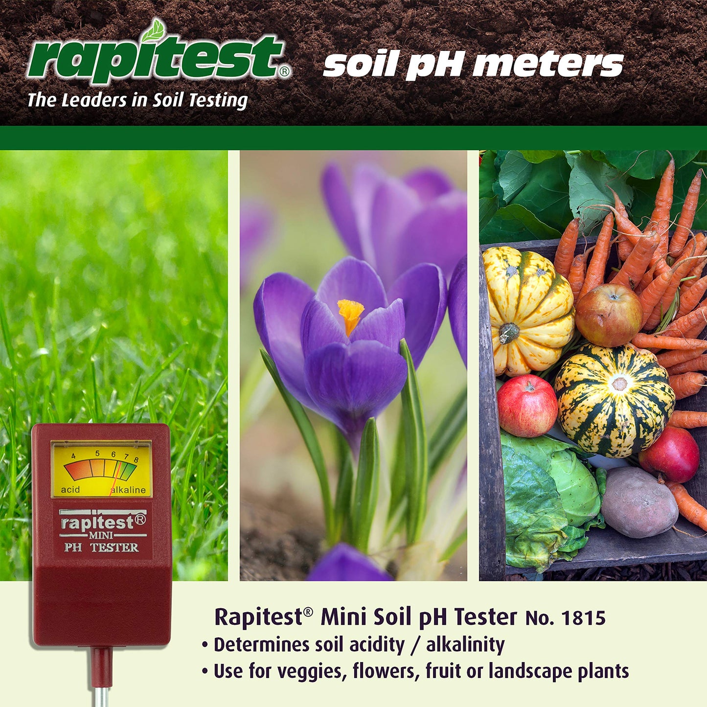 Rapitest Soil pH Tester for testing soil pH quickly and accurately. Test fruits, flowers, vegetables and lawns