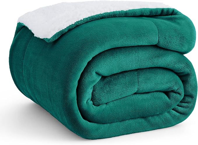 Bedsure Sherpa Fleece Throw Blanket Twin Size for Couch - Thick and Warm, Soft Fuzzy Plush Twin Blanket for Winter, Forest Green, 60x80 Inches