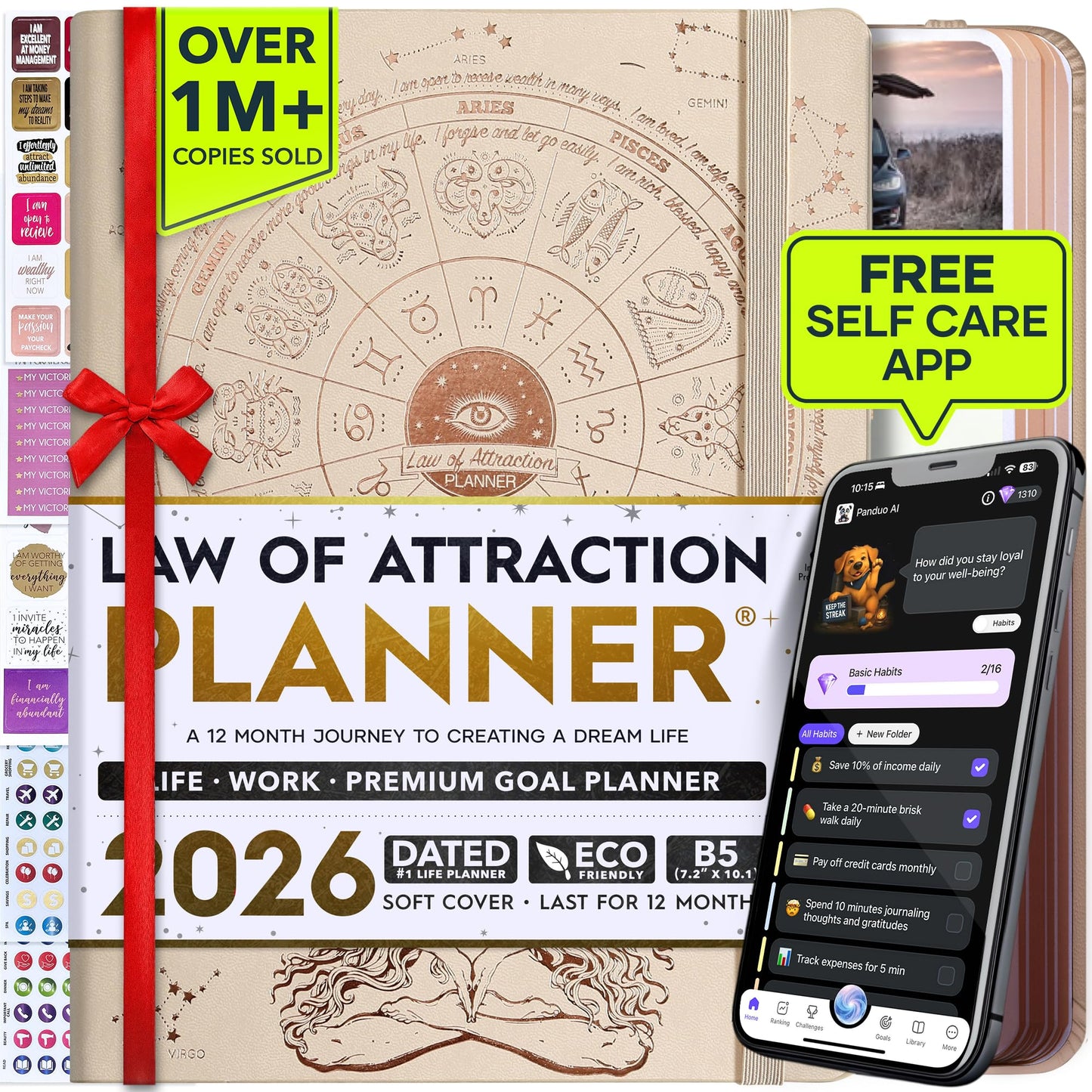 Deluxe 2026 Planner Weekly and Monthly | Law of Attraction Planner with Productivity App | 12-Month for Productivity, Gratitude & Goal Setting | Includes Foldable Vision Board, Gift Box & Stickers