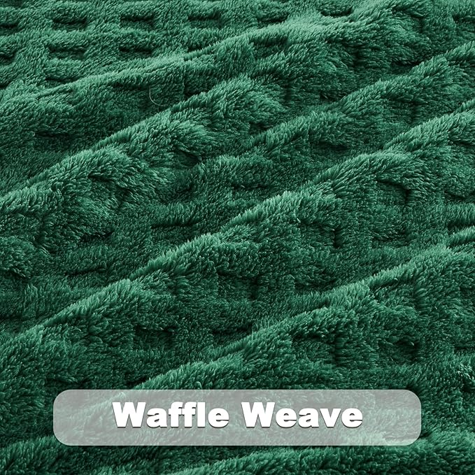 NEWCOSPLAY Super Soft Throw Blanket Green Premium Silky Flannel Fleece 3D Waffle Checkered Lightweight Bed Blanket All Season Use (Dark Green, Throw(50"x70"))