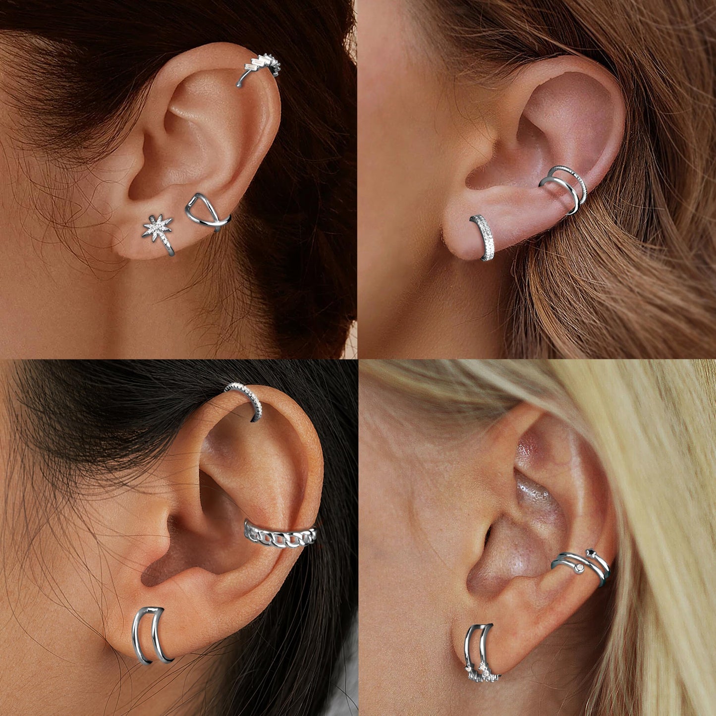Dochais 9Pcs Ear Cuff 14K Gold Plated Cuff Earrings Gold Ear Cuffs Non Pierced Ear Clips Cartilage Earring Fake Earrings (12pcs-Silver)