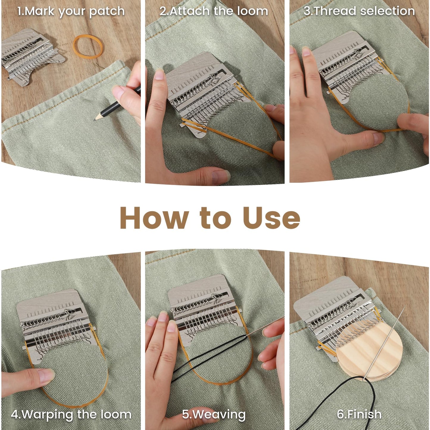 Mini Loom Machine Kit, Wooden Weaving Tool with Stainless Steel Needles, Loom Type Weave Tool for Beginners Quickly Mending Jeans Mending Socks Clothes