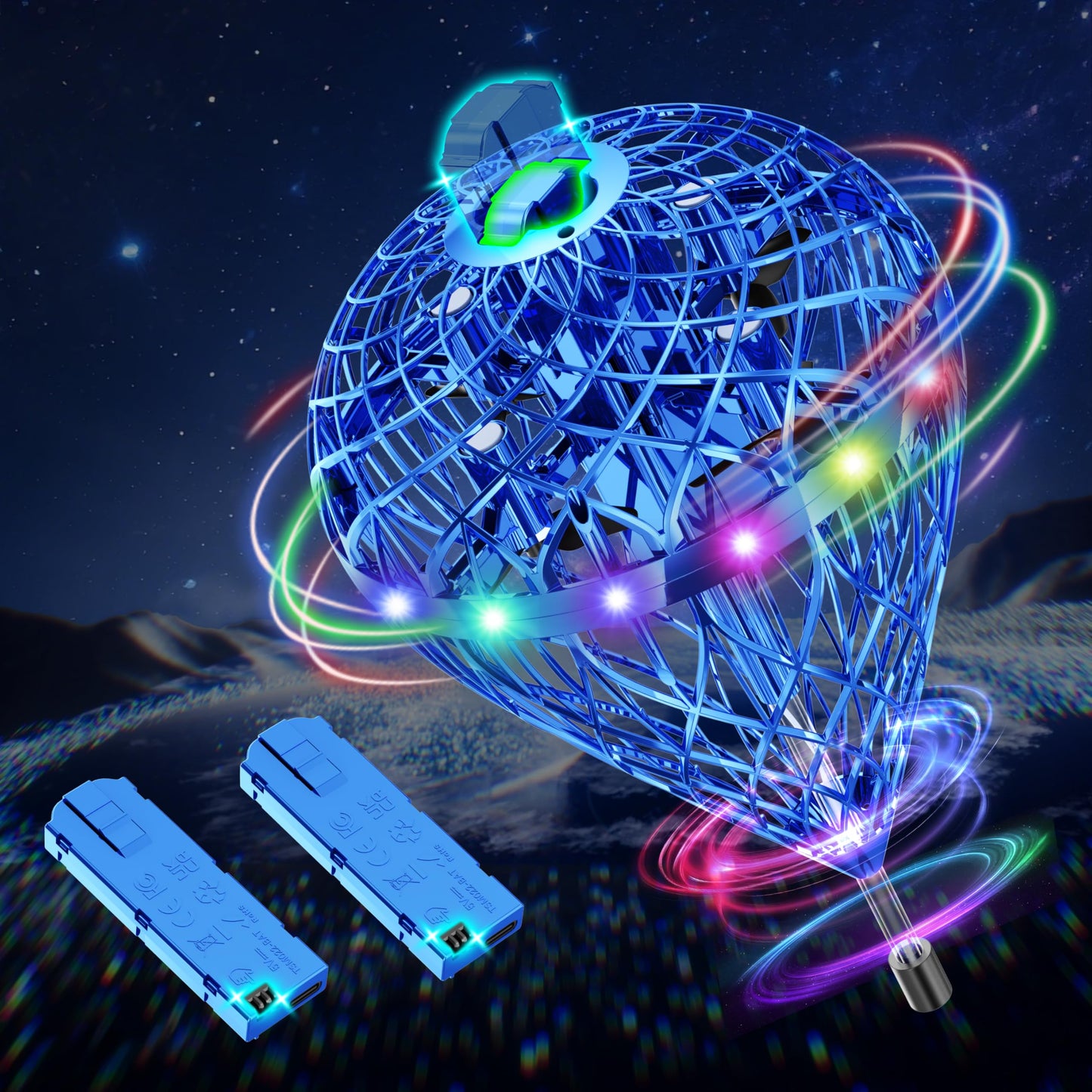 TrysGame Bouncing Fly Ball, Magic Hover Spinner with Dazzling Lights, Floating Cosmic Globe Party Toy, Christmas Birthday Gift for 6 7 8 9 10+ Year Old Boys Girls (Blue)