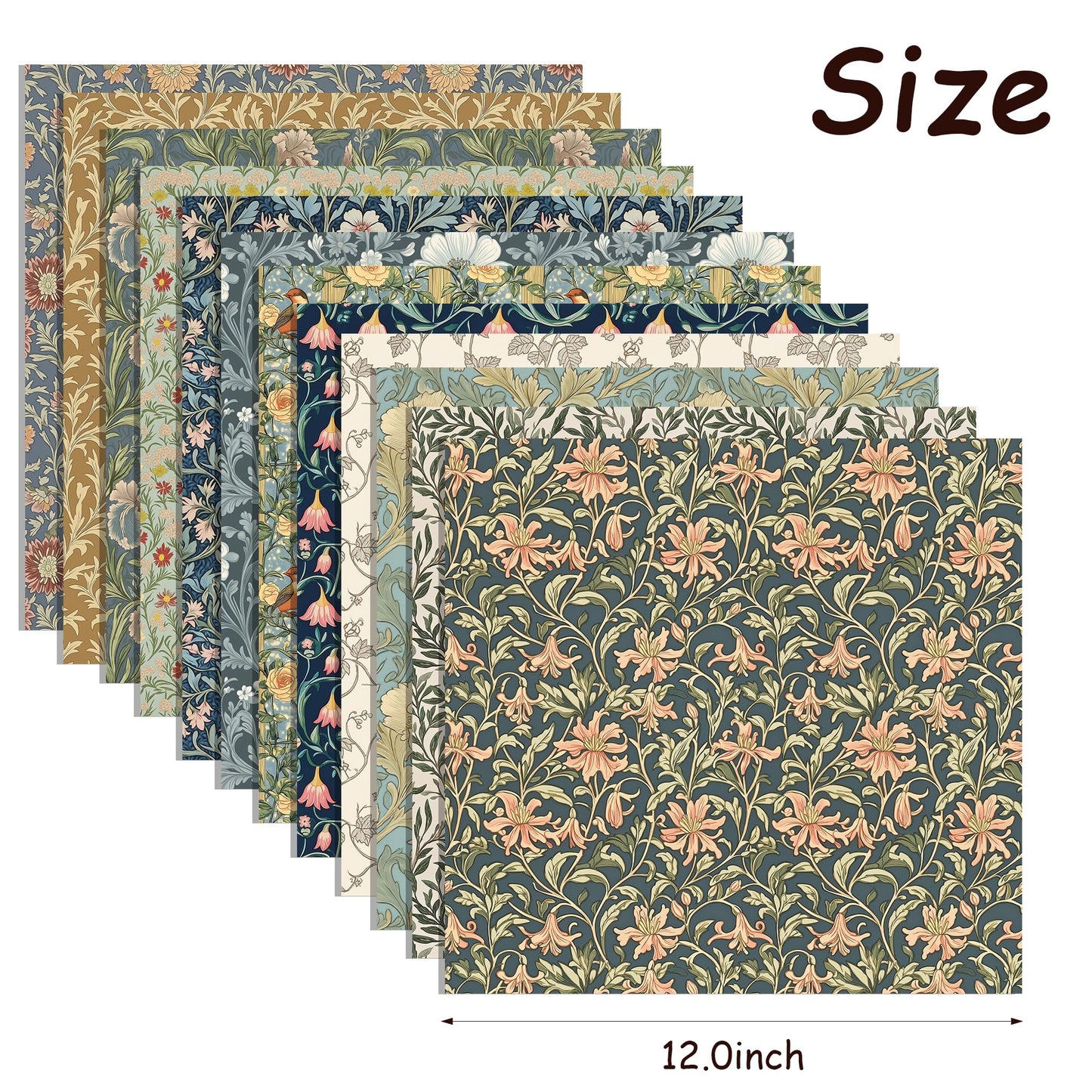 24 Sheets William Morris Pattern Paper 12'' x 12'' William Morris Floral Scrapbook Paper Vines and Flower Patterned Double-Sided Cardstock Pack for Scrapbooking Background DIY Card Making Origami