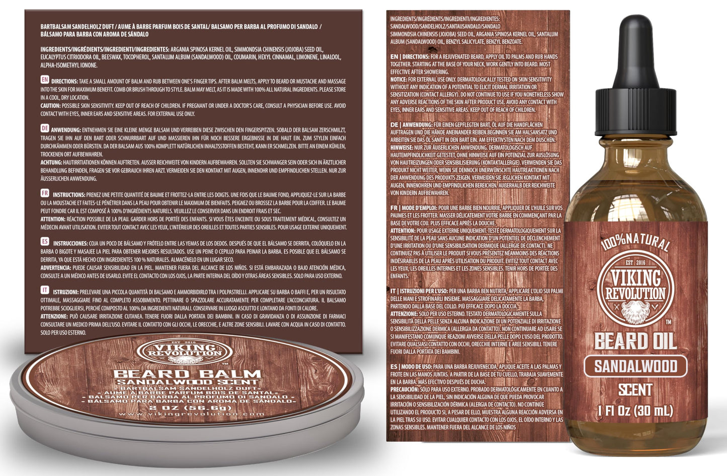 Viking Revolution Ultimate Grooming Kit for Men - Boar Brush, Wood Comb, Sandalwood Balm & Oil, Scissors for Beard & Mustache