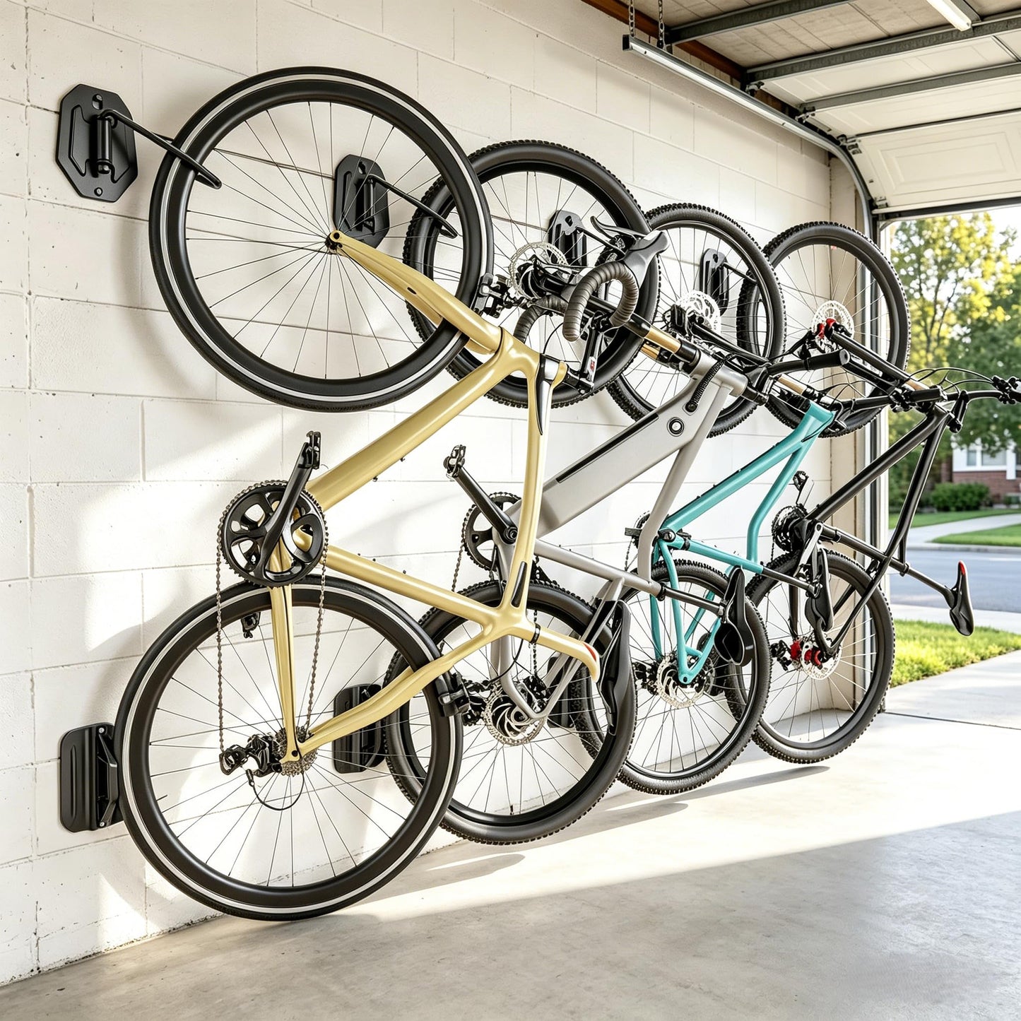PEGZONE Swivel Bike Wall Mount, Heavy Duty Vertical Bike Rack with Fixed Hooks for Garage Storage, Wall Mounted Bicycle Hangers Holds up to 77 lbs for Indoor, 4 Pack