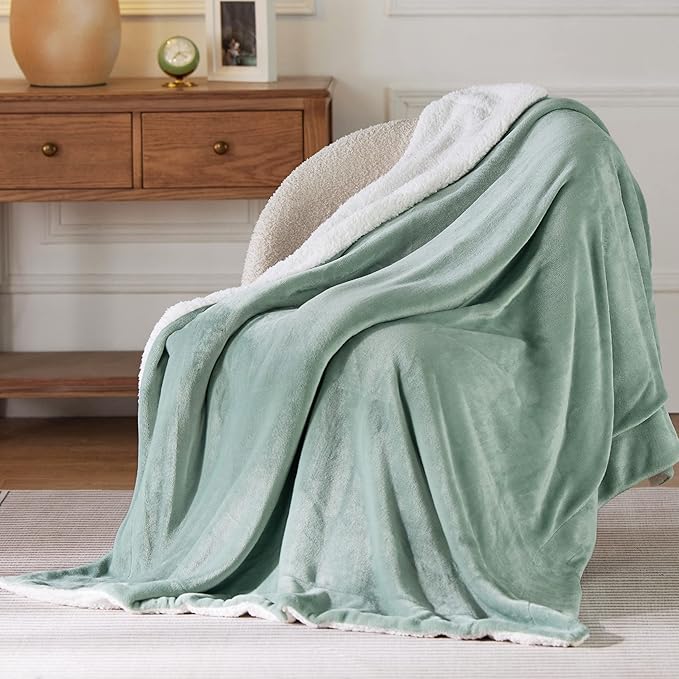 Bedsure Sherpa Fleece Throw Blanket for Couch - Thick and Warm, Soft Fuzzy Plush Throw Blanket for Winter, Sage Green, 50x60 Inches
