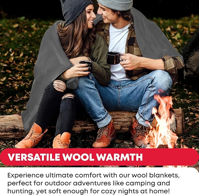 Military Wool Blanket - 95% Wool, Washable, Perfect for Outdoors, Camping, Picnics, Travel, Car & Bushcraft Emergency Blanket, 96" x 96" 6.65 lbs. - Grey - Queen Size