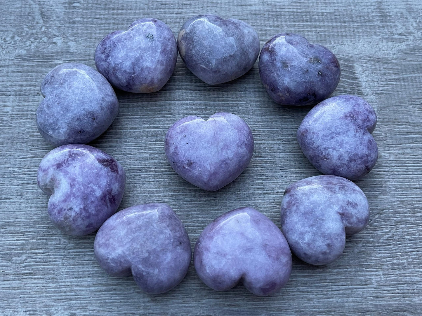 GAF TREASURES Lepidolite Gemstone Hearts, Polished Lepidolite Puffy Hearts, Lepidolite Crystal Palm Stone, Lepidolite Healing Crystal Hearts (1 Heart)