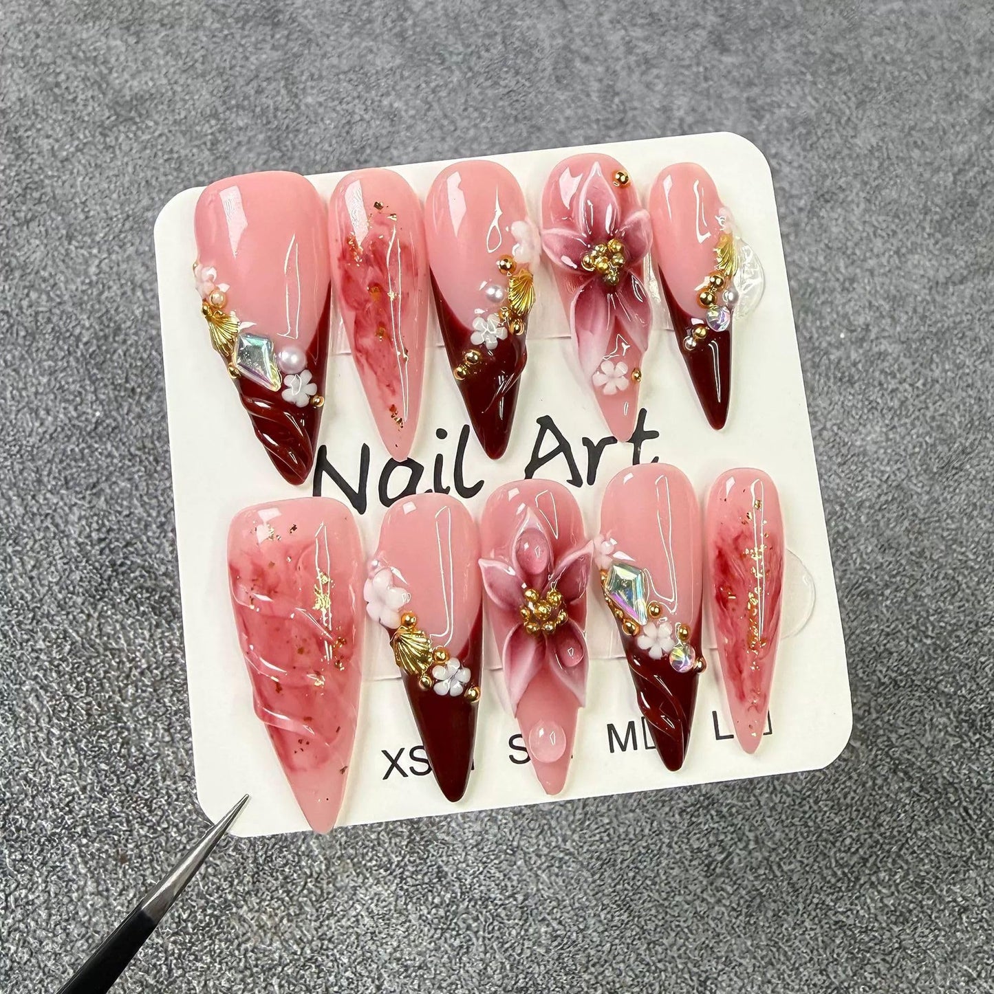 Threelegscat Handmade Press on Nails Long Almond Shape Fake Nails Stiletto Nail With Design for Women and Girls 10pcs Size M Pattern St1161