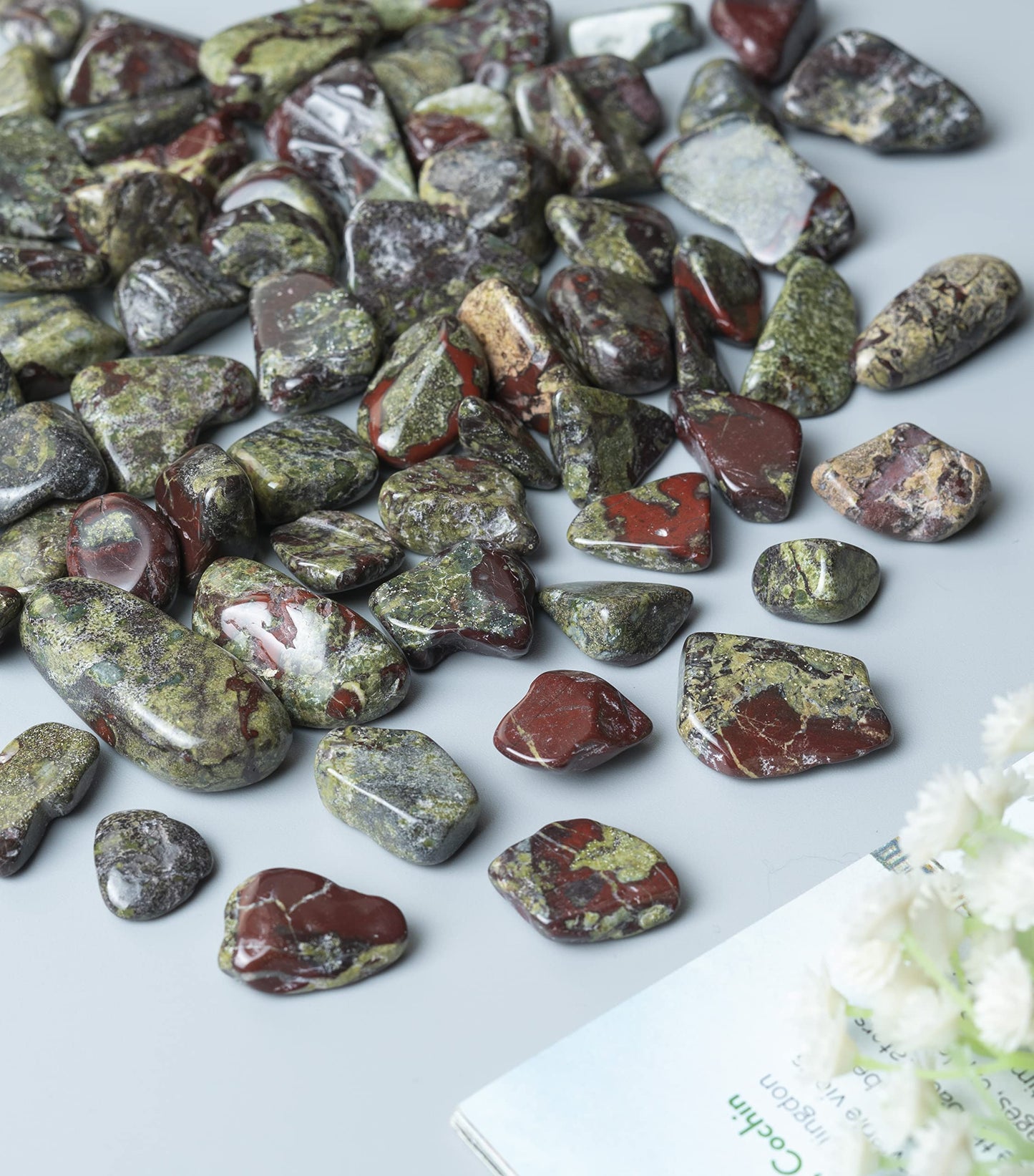Crocon 1LB Dragon Bloodstone Tumbled Stones and Crystals bulk 2000+ Carats Natural Crystal Kit for Reiki Healing Crystals Polished Tumble Stones Chakra Reiki Balancing Gift Home Decor DIY Crafts