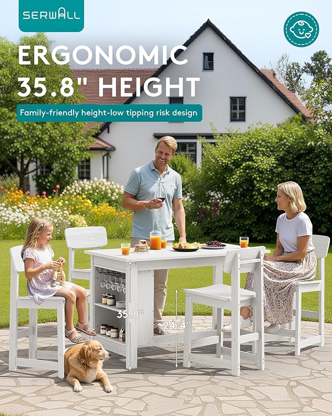 SERWALL Outdoor Bar Stools Set of 2, All Weather HDPE 25" Counter Height Bar Stools with Back, Outdoor Armless Barstools for Patio, Garden, Backyard, Balcony, Poolside, White
