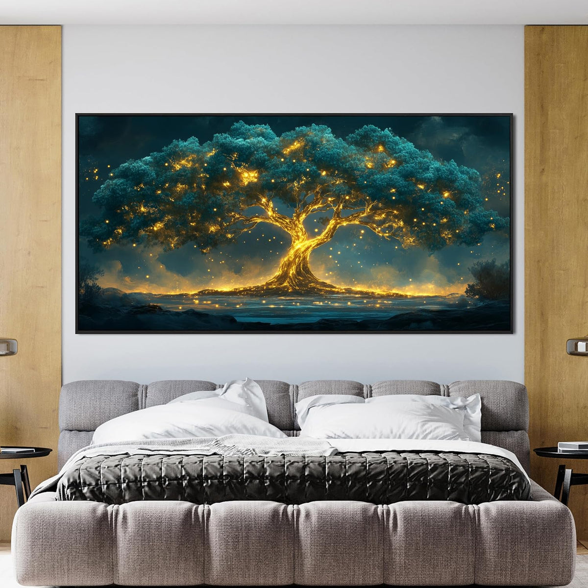 Canvas Framed Wall Art Decor Artwork for Walls Oversized Green Gold Wall Art Prints Large Tree of Life Wall Art for Living Room Canvas Art Wall Decor Modern Home Office Aesthetic Wall Decor 29" x 58"