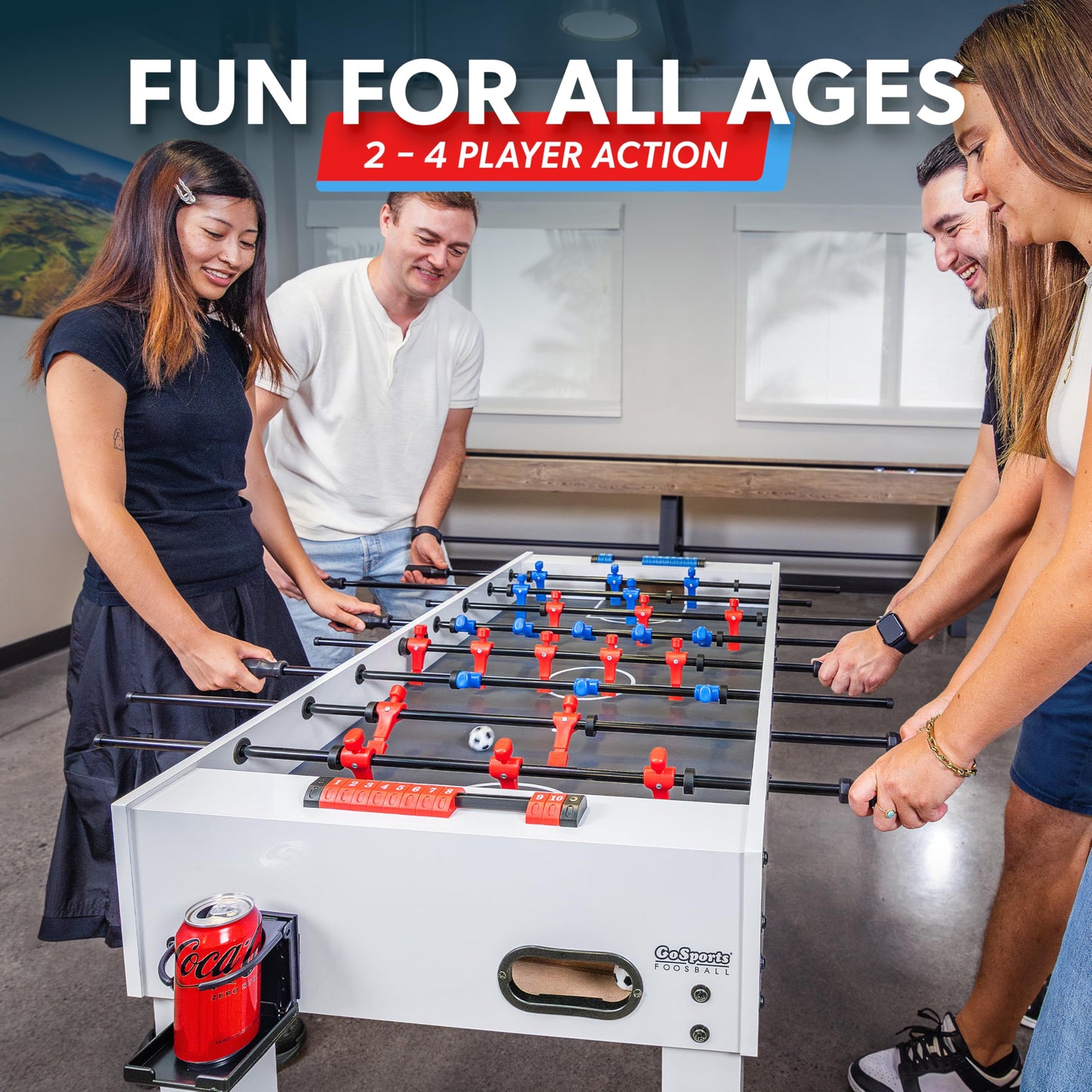 GoSports 48 Inch Game Room Size Foosball Table - Includes 4 Balls and 2 Cup Holders – Black, Oak, or White
