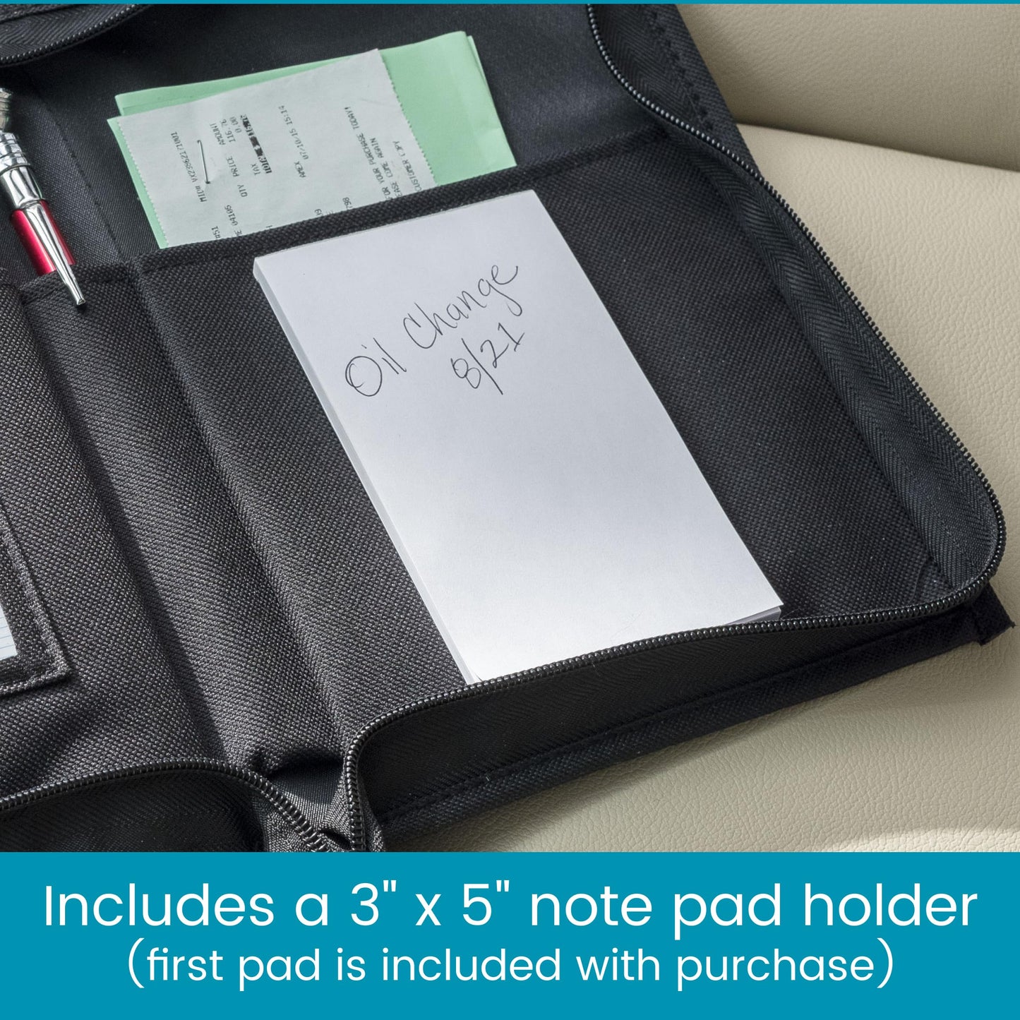 High Road Car Glove Box Organizer, Registration and Insurance Document Holder and Car Manual Holder with Flexible Secure Zippered Case and Note Pad