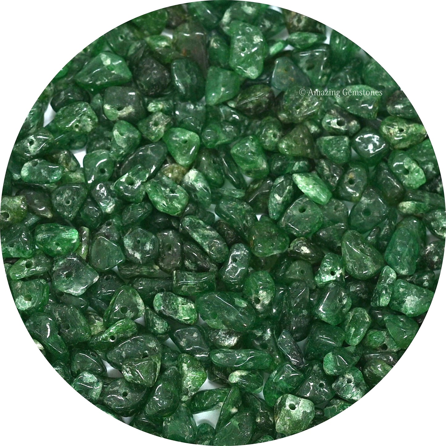 Green Aventurine Pre Drilled Crystal Crushed Chips Beads for Bracelets Making, DIY Handmade Natural Healing Crystals (25 Inch Strand)