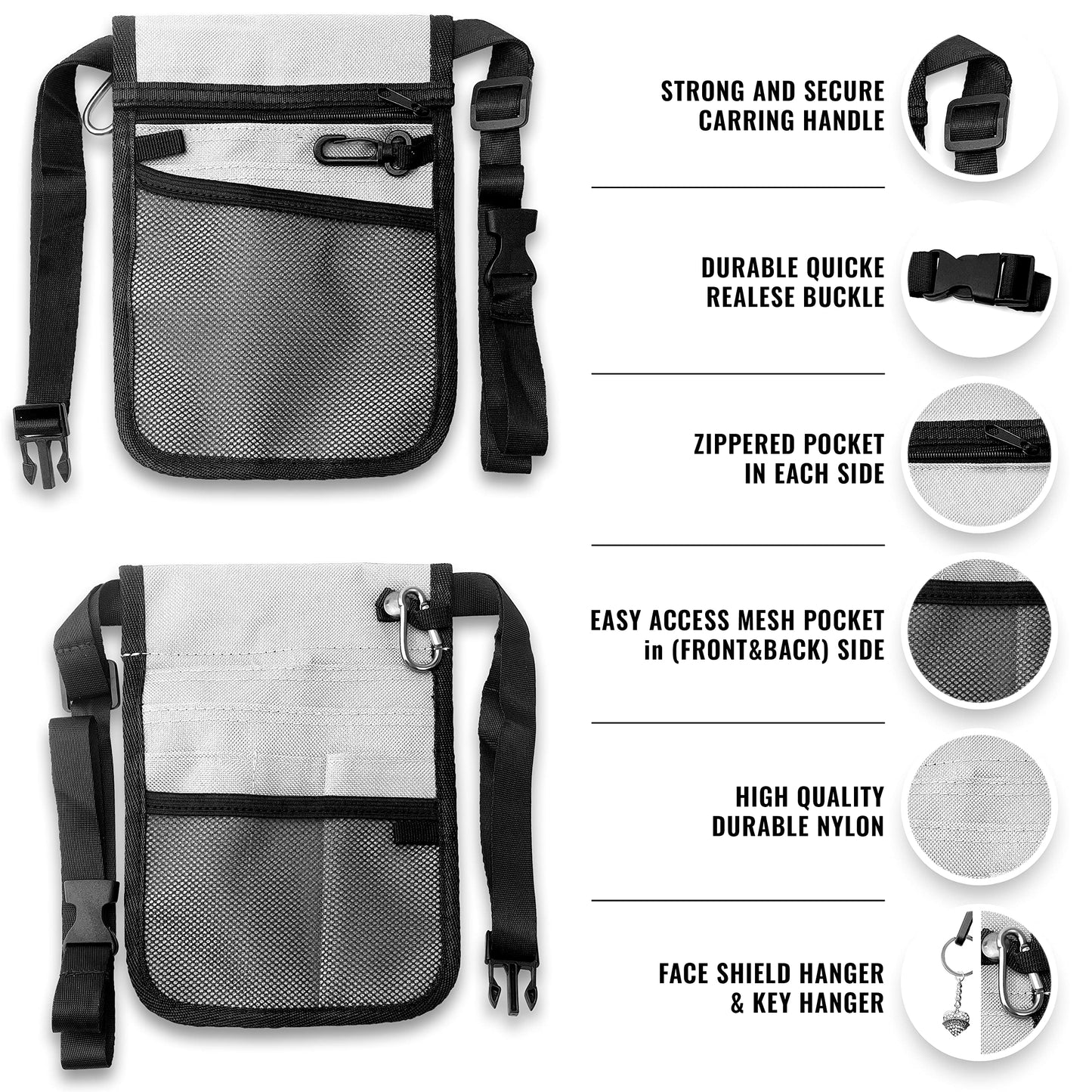 ASA TECHMED Nurse Utility Belt – Complete Medical Belt Utility Kit, Pro Pack Pocket Organizer Pouch Hip Bag for EMT, CNA, NP, PA, Student, White