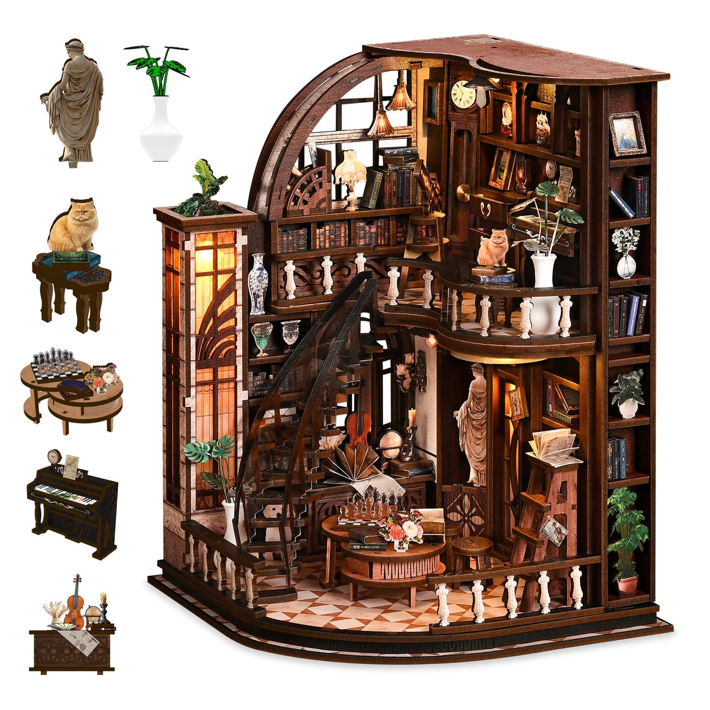 BESSERITE Book Nook Kit for Adults, Basque Study DIY Miniature House Kit, Two-Story Tiny House with Spiral Staircase, 3D Puzzles for Adults, Retro Diorama Bookshelf Decor