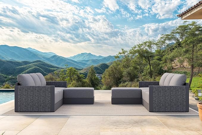 PURPLE LEAF Patio Furniture Set 8 Pieces Outdoor Conversation Sets PP Rope Patio Sofa with Cushions Manual Weaving Deep Seating Furniture for Porch Lawn Backyard Gray