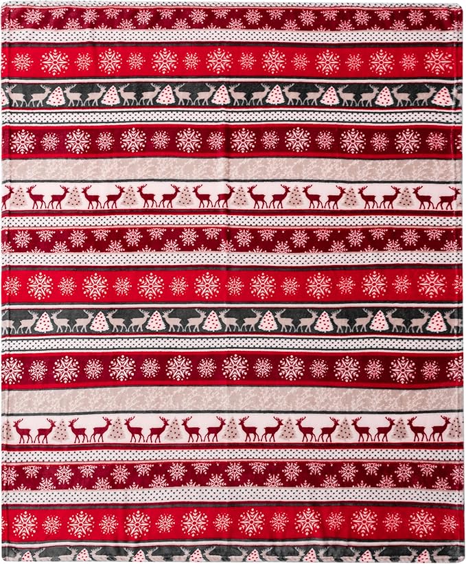 PAVILIA Christmas Throw Blanket | Holiday Christmas Reindeer Snowflakes Fleece Blanket | Soft, Plush, Warm Winter Cabin Throw, 50x60 (Christmas Red)
