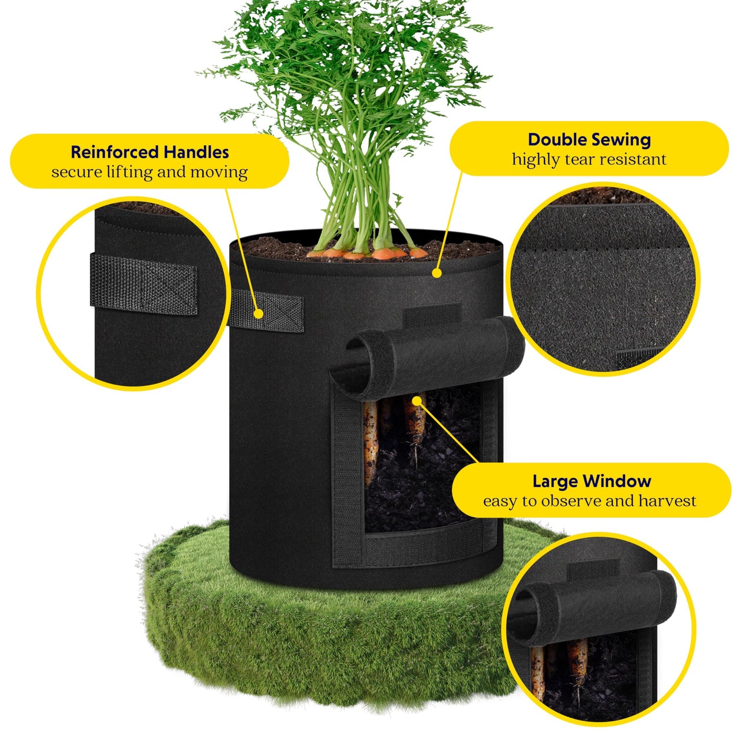 iPower Potato Grow Bags with Flap 10 Gallon 4 Pack, Garden Planting Pot with Durable Handle and Harvest Window, Thickened Nonwoven Fabric Container for Potato, Tomato, Carrot, Vegetable and Fruits