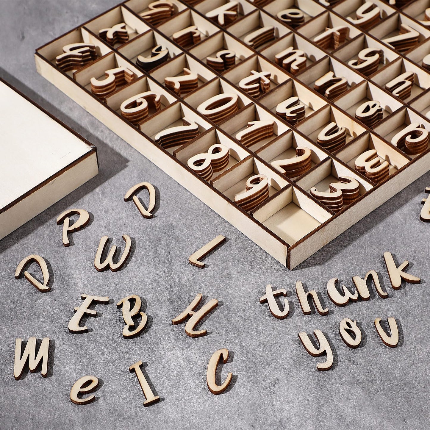 Geelin 248 Pcs 1 Inch Wood Alphabet Letters Numbers with Storage Box Blank Unfinished Wooden Letters Numbers with Rustic Storage Tray for Spelling Learning Education DIY Crafts