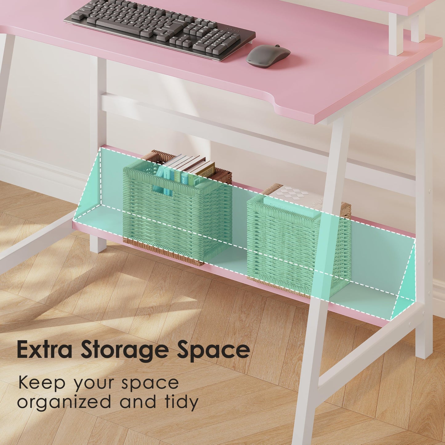 ALISENED 31.5 Inch Small Office Desk with Storage, Small Desk for Small Spaces, Compact Home Office Desk, Mini Study Desk for Bedroom, Pink