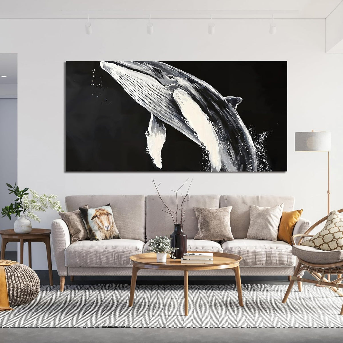 Canvas Wall Art Decor Black and White Wall Art Prints Large Modern Wall Art for Living Room Large Canvas Art Wall Decor Minimalist Whales Decorations Artwork for Walls Bedroom Office Decor 24" X 48"