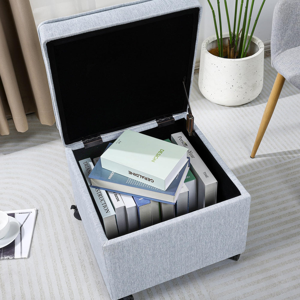 17.5 inch Square Storage Ottoman with Wheels & Flip Top Lid