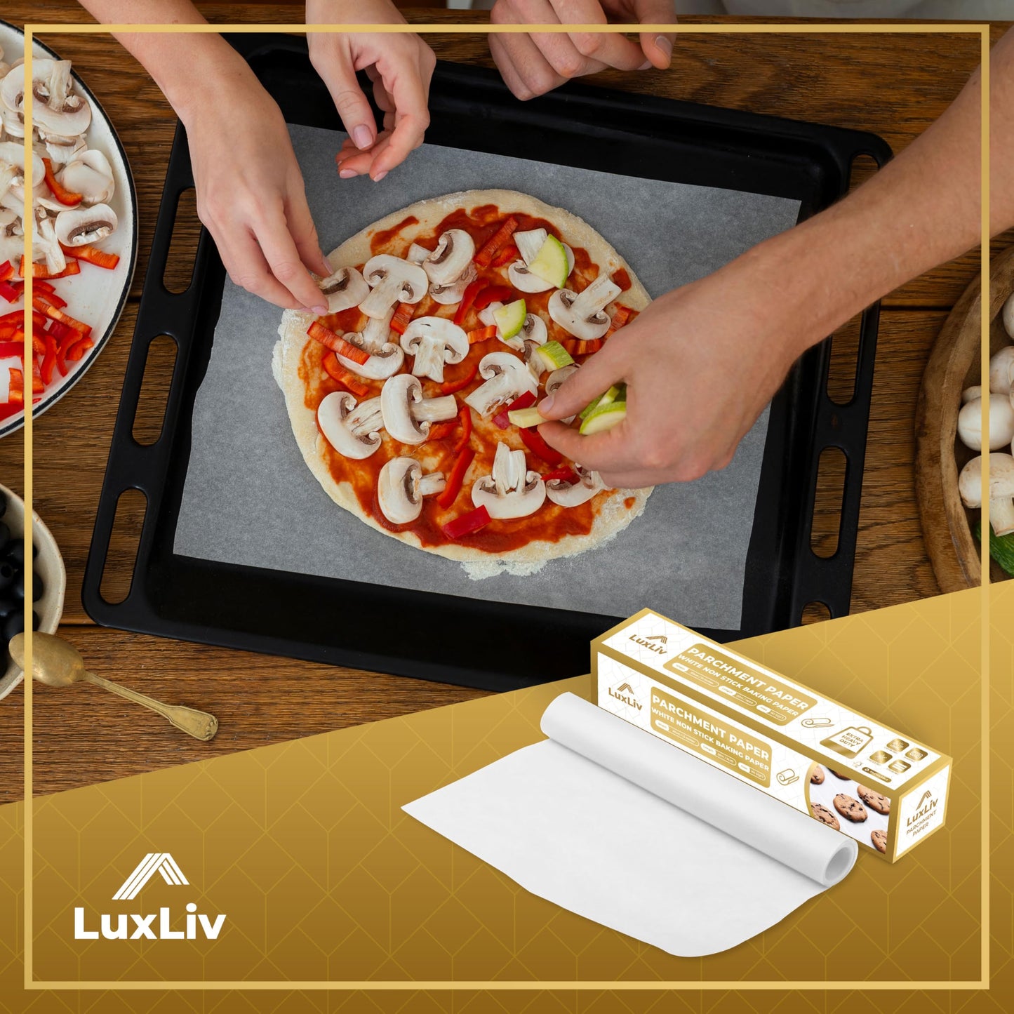 LuxLiv® 12 in x 164 ft White Parchment Paper Roll for Baking – Non-Stick Greaseproof Baking Paper, Cooking & Air Fryer Paper, Sourdough Bread Baking Supplies, Extra-Thick & Easy-Tear Roll