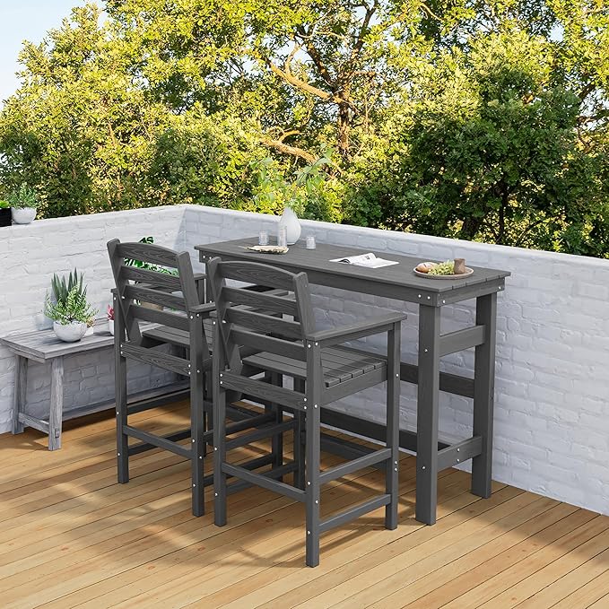 SERWALL 41" Outdoor Bar Table, All Weather HDPE Patio Bar Counter Height Table, Rectangle Patio Bar Table for Outside, Garden, Backyard, Balcony, Poolside, Grey