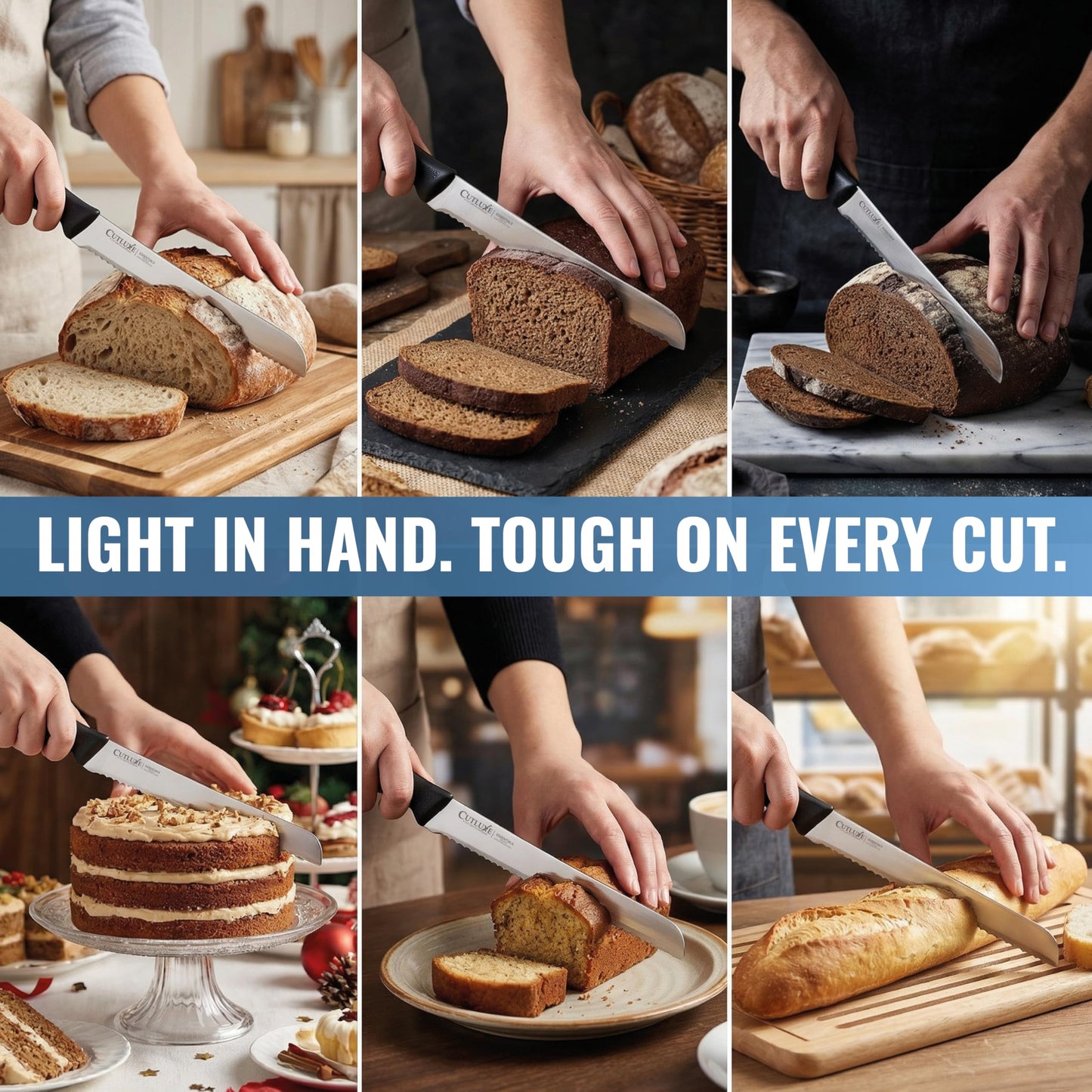 Cutluxe Bread Knife with Cover – 10" Razor-Sharp Serrated Stainless Steel Blade, Ergonomic Anti-Slip Handle – Perfect for Sourdough & Homemade Bread