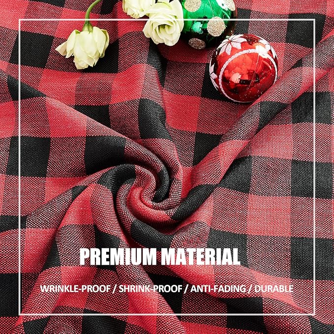 Buffalo Plaid Rectangular Tablecloth-Cotton Gingham Table Cloth for Kitchen Restaurant Farmhouse Christmas Holiday Decor (Rectangle/Oblong, 55x120,Red and Black)