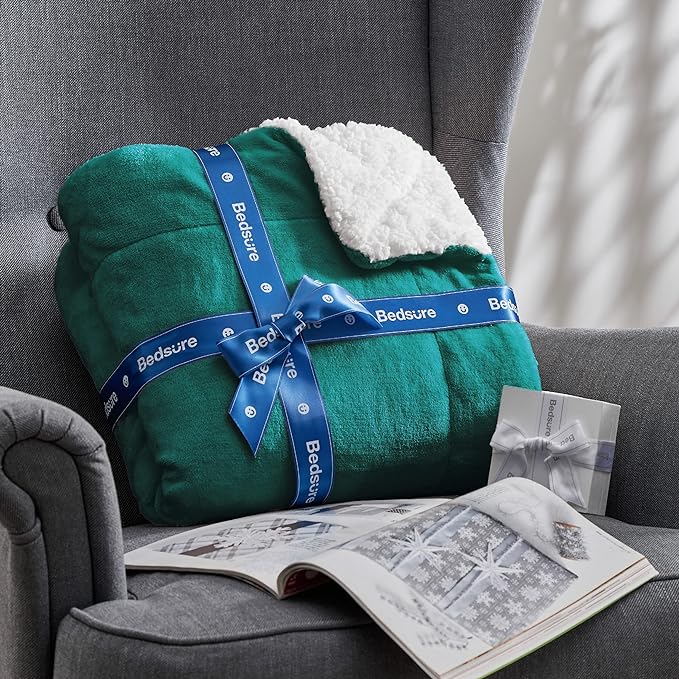 Bedsure Sherpa Fleece Blankets King Size for Bed - Thick and Warm, Soft Fuzzy Plush King Blanket for Winter, Forest Green, 108x90 Inches