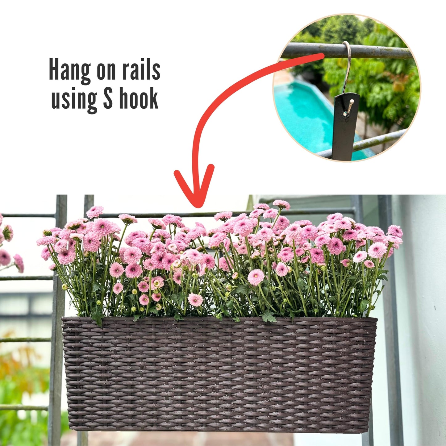 LaLaGreen Wall Planters Outdoor (20 Inch, 4 Pack) Brown Rectangular Window Flower Boxes with Brackets Self Watering System, Vertical Wall Mounted Plant Pot Container Herb Garden Balcony Indoor Decor
