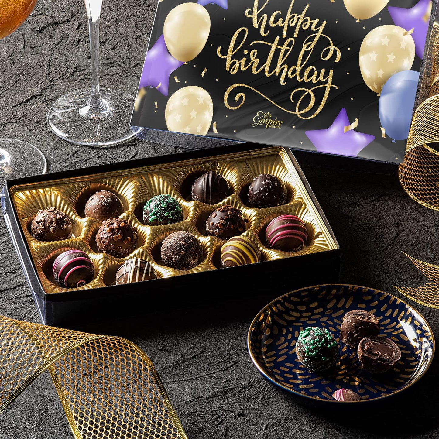 Happy Birthday Chocolates - 12 Assorted Milk & Dark Chocolate Truffles - Gourmet Box - Birthday Gifts for Women & Men, 6 oz