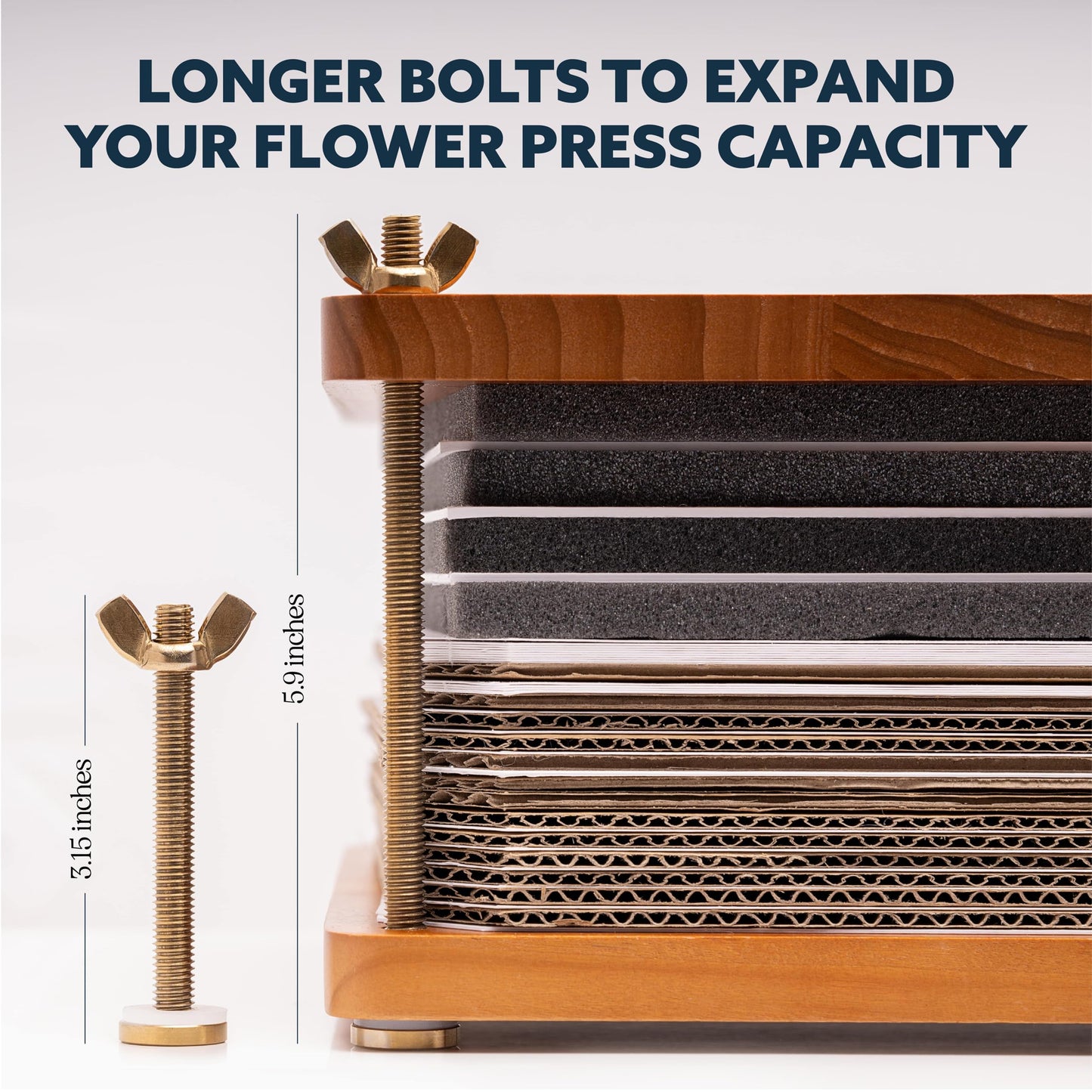 Flower Press Expansion & Accessory Kit (Press not included) - Extra Long Bolts, Silicone Washers, Travel Straps, Foam, Dessicant Boards, & Storage Bag - Professional Flower Pressing Accessories Set