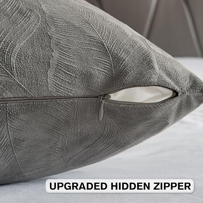 FUTEI Dark Grey Velvet Throw Pillow Covers 12x20 Inch Set of 2,Soft Embossed Leaf-Relief Textured Lumbar Pillow Cases,Natural Home Decor for Couch Living Room