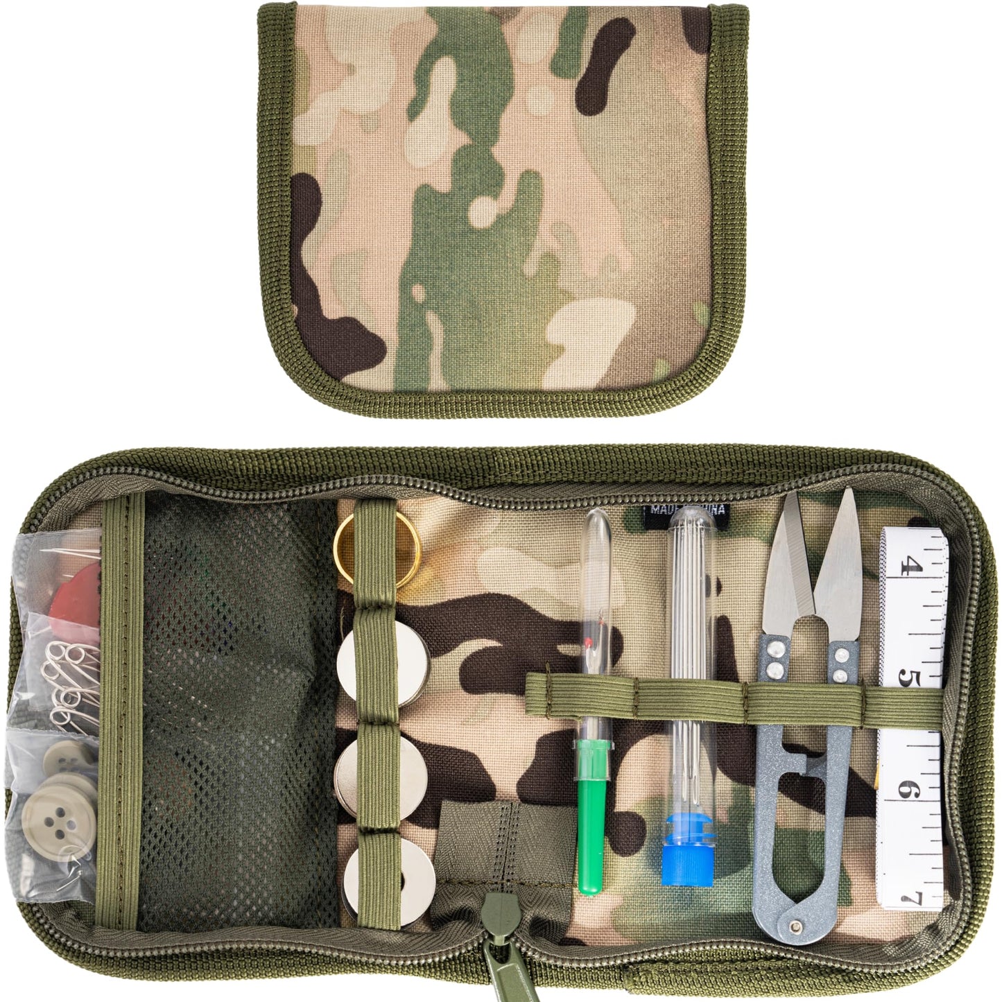 Military Sewing Kit, OCP Army Sewing Kit for Adults, Small Sewing Kits with Buttons for Men, Heavy Duty Small Travel Repair Sewing Tools Basic for Home, Outdoor, Tactical EDC Sew Kit (Multi, 1 Pack)